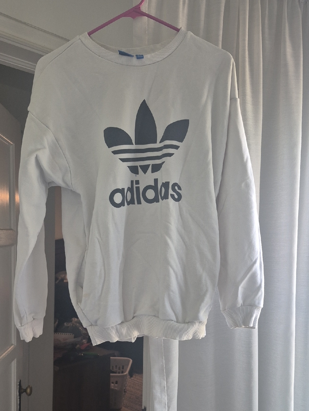 adidas White Crewneck Sweatshirt with Navy Trefoil